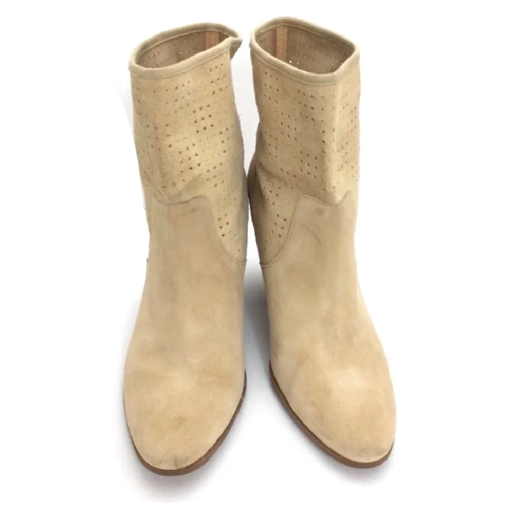 ENZO Angiolini Gettup Laser-Cut Suede Perforated Ankle Boot in National Beige
